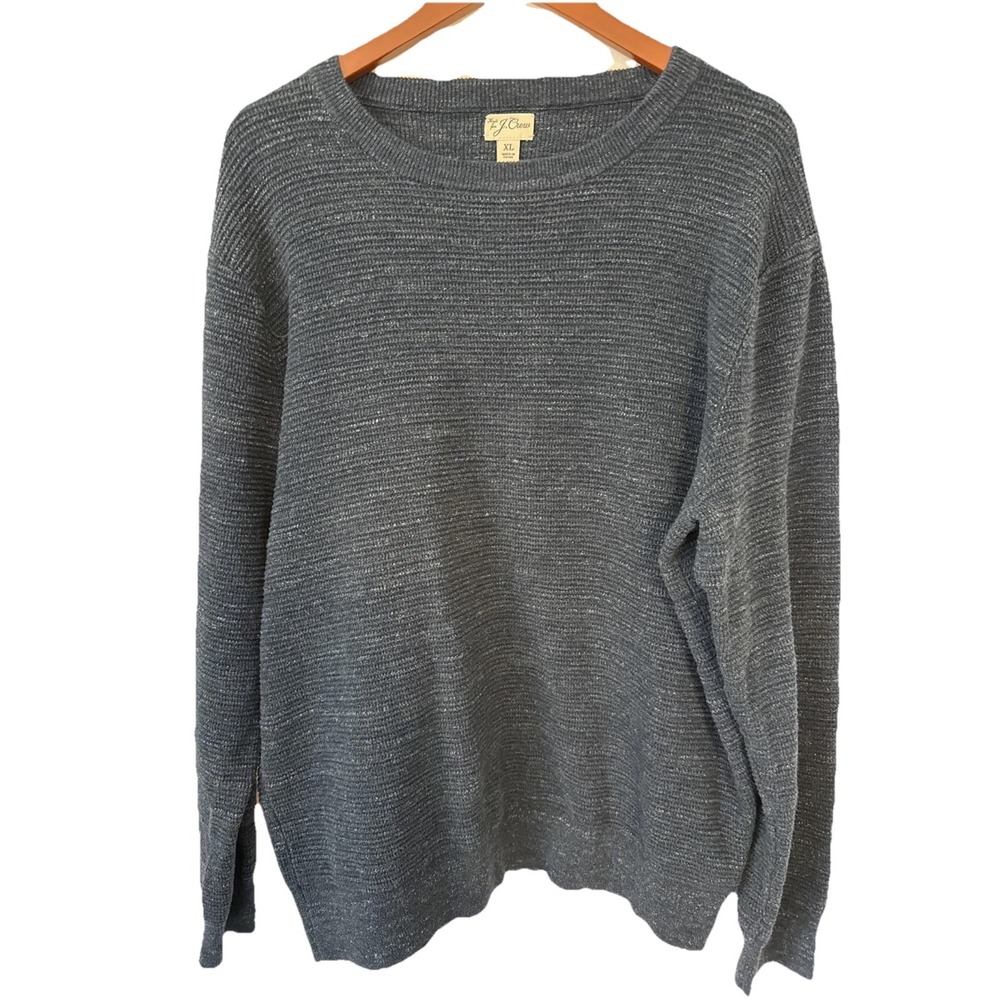 J Crew Sweater Men XL Blue Knit Crewneck Cotton Heavyweight Preppy Pullover